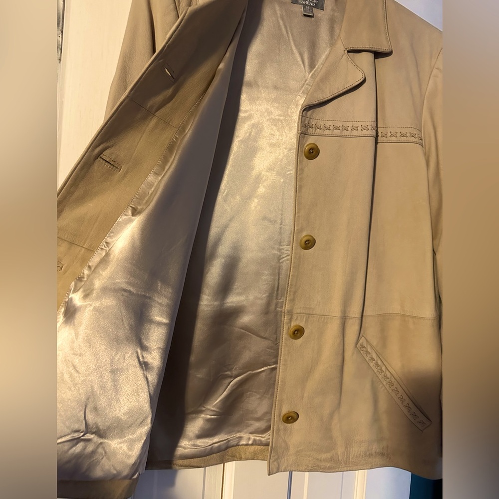 Soft tan leather coat